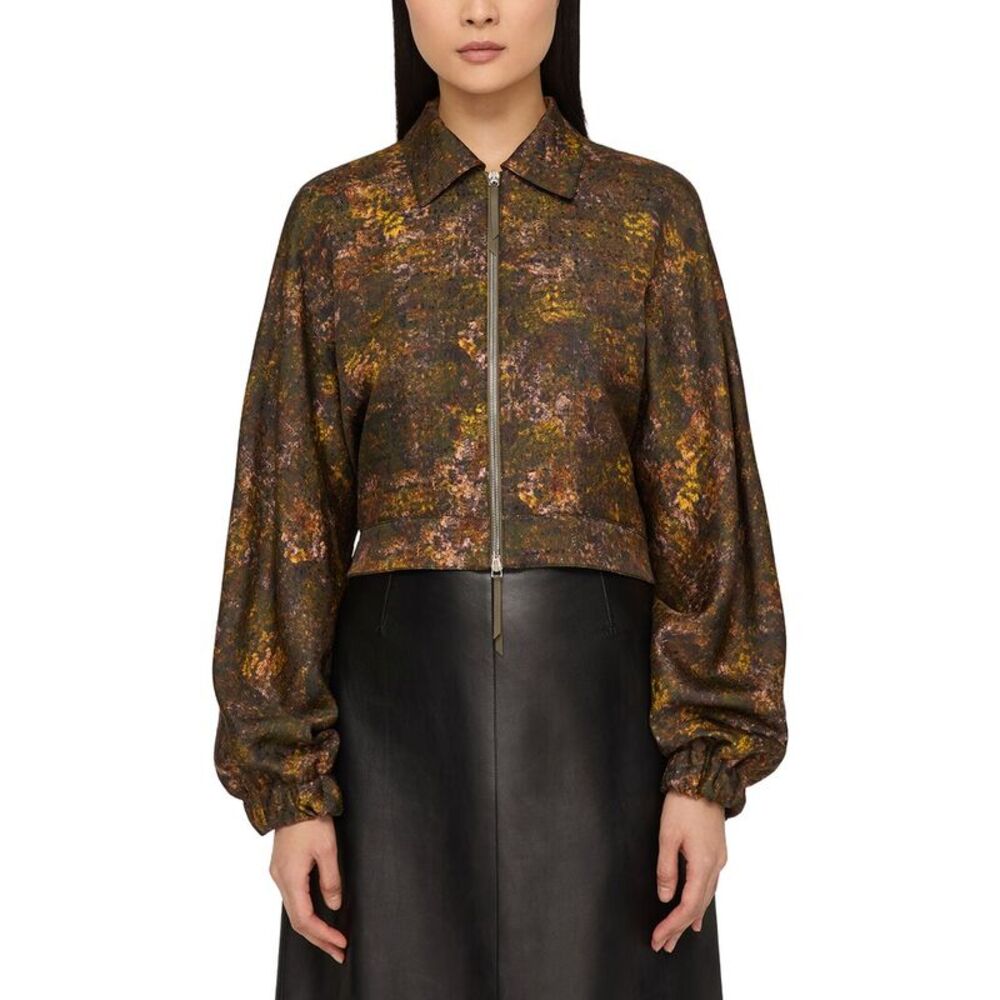 Lafayette 148 New York Womens Shirt Collar Wool & Silk-Blend Bomber Jacket